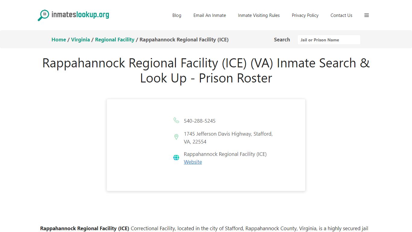 Rappahannock Regional Facility (ICE) (VA) Inmate Search & Look Up ...